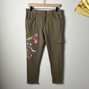 matilda jane brown boho floral embroidered cargo leggings pull on pants